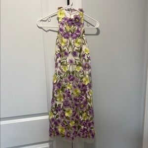 Marchesa Muse White and Purple Embroidered Dress